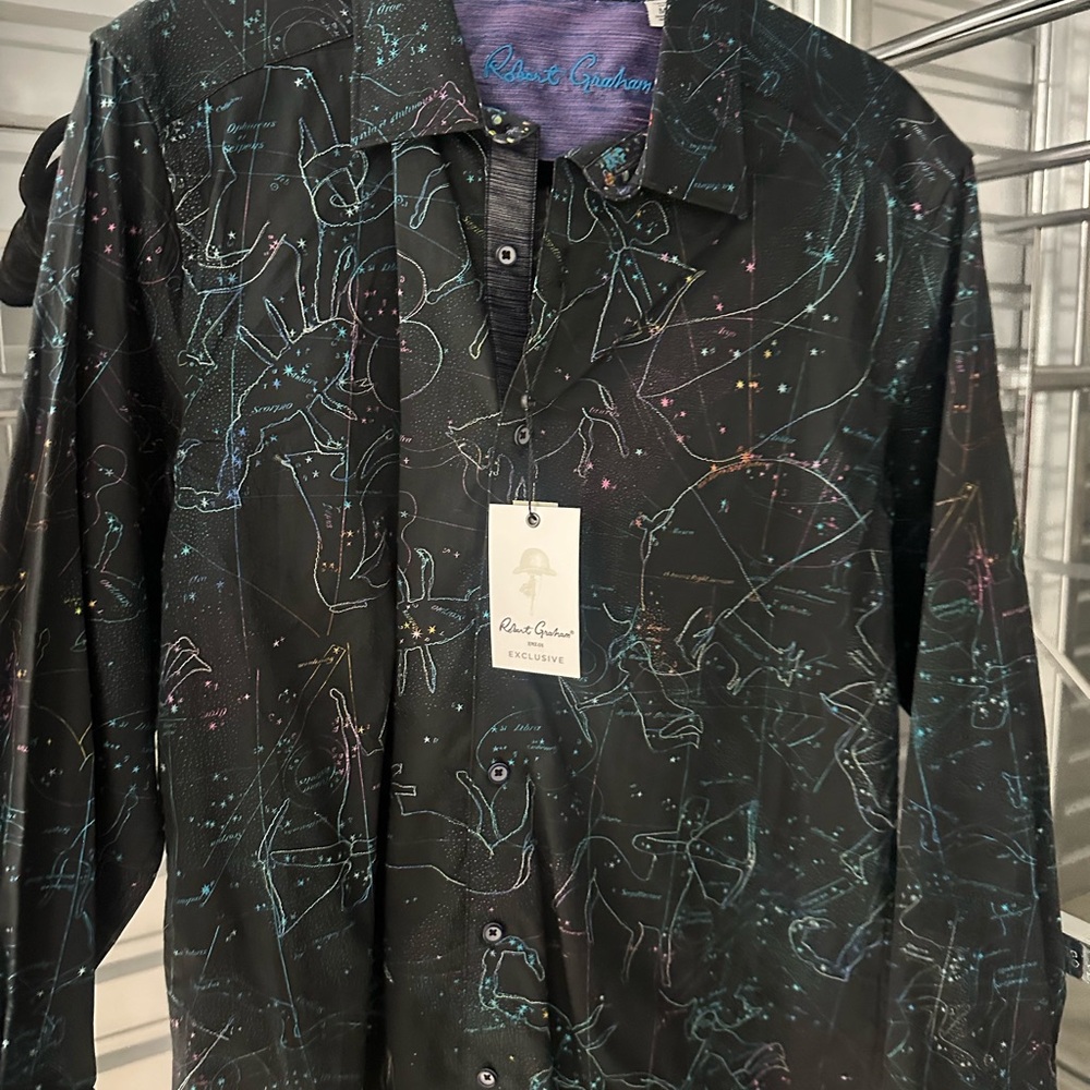 Robert Graham Cosmic Black Shirt with Blue and Purple Accents